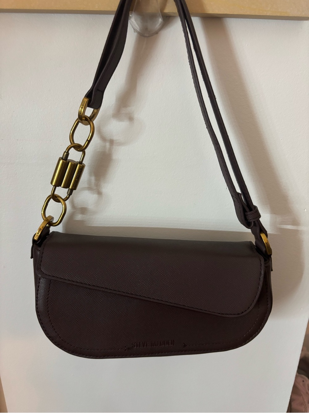 Steve Madden Brown Pebbled faux Leather Shoulder Bag with Gold Hardware